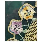 Framed Crocheted Doily Artwork and Ornate Oval Glass Tray