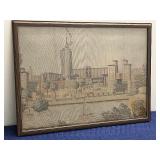 Framed Tapestry Wall Art with Architectural Scene, 22x28 Inches