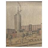 Framed Tapestry Wall Art with Architectural Scene, 22x28 Inches