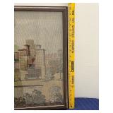 Framed Tapestry Wall Art with Architectural Scene, 22x28 Inches
