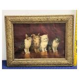 Framed Vintage Cat Print with Ornate Gold Frame