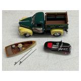 Vintage Model Set with Fishing Truck, Rowboat, and Roadster