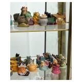 Cat Figurine Collection with Glass Display Case and Animal Figurines