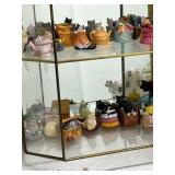 Cat Figurine Collection with Glass Display Case and Animal Figurines