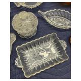 Collection of Vintage Pressed Glass Dishes, Trays, and Bowls