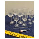 Assorted Glassware Set with Etched Designs and Bar Accessories