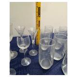 Assorted Glassware Set with Etched Designs and Bar Accessories
