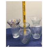 Collection of 10 Glass Vases, Decorative Basket, and Floral Decor Set