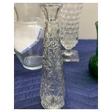 Collection of 10 Glass Vases, Decorative Basket, and Floral Decor Set