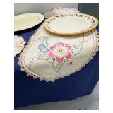 Assorted Serving Bowls, Plates, and Vintage Linens Lot
