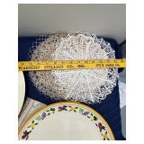 Assorted Serving Bowls, Plates, and Vintage Linens Lot