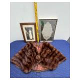 Vintage Kneeter Furs Stole with Framed Photograph and Framed Lace Doily