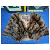 Vintage Kneeter Furs Stole with Framed Photograph and Framed Lace Doily