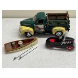 Vintage Model Set with Fishing Truck, Rowboat, and Roadster