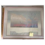 Framed Art Print with Pastel Landscape Scenic, Signed Sullivan