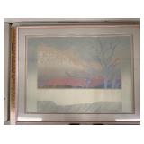 Framed Art Print with Pastel Landscape Scenic, Signed Sullivan
