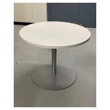 Modern Round White Table with Silver Base