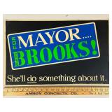 Vintage Gladys Brooks for Mayor Political Campaign Sign
