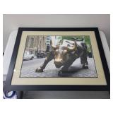 Framed Wall Street Bull Photo Print with Black Frame 29x39 Inches
