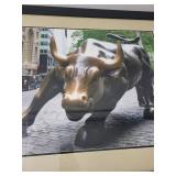 Framed Wall Street Bull Photo Print with Black Frame 29x39 Inches