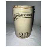 Antique English Lidded 2 lb Stoneware Popcorn Crock