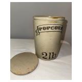 Antique English Lidded 2 lb Stoneware Popcorn Crock