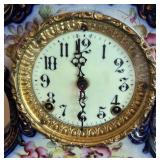 P - Vintage Sonja Clock Company Porcelain Mantel Clock with Floral Design