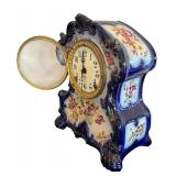 P - Vintage Sonja Clock Company Porcelain Mantel Clock with Floral Design