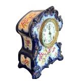 P - Vintage Sonja Clock Company Porcelain Mantel Clock with Floral Design