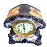 P - Vintage Sonja Clock Company Porcelain Mantel Clock with Floral Design