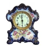 P - Vintage Sonja Clock Company Porcelain Mantel Clock with Floral Design