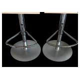 P - Pair of Adjustable Height Barstools with Light Wood Seats and Chrome Base
