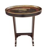P - Vintage Oval Accent Table with Historic Scene