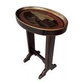 P - Vintage Oval Accent Table with Historic Scene