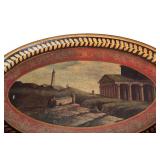P - Vintage Oval Accent Table with Historic Scene
