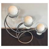 P - Metal and Glass 3-Arm Candle Holder with Round Candles