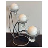 P - Metal and Glass 3-Arm Candle Holder with Round Candles