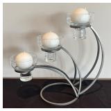 P - Metal and Glass 3-Arm Candle Holder with Round Candles