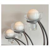 P - Metal and Glass 3-Arm Candle Holder with Round Candles