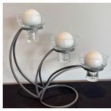P - Metal and Glass 3-Arm Candle Holder with Round Candles