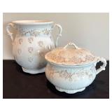 P - Vintage Homer Laughlin Chamber Pot and Basin with Gold Floral Pattern