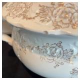 P - Vintage Homer Laughlin Chamber Pot and Basin with Gold Floral Pattern