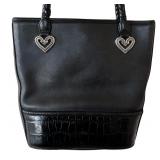 P - Brighton Black Leather Bucket Handbag with Braided Straps