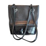 P - Brighton Black Leather Bucket Handbag with Braided Straps