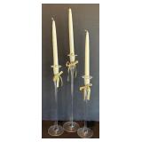 P - Set of 3 Tall Glass Candle Holders with Candles