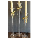 P - Set of 3 Tall Glass Candle Holders with Candles