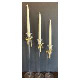 P - Set of 3 Tall Glass Candle Holders with Candles