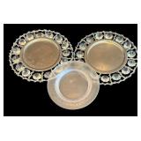 P - Set of 3 Decorative Candle Plates with Etched Glass and Crystal Accents