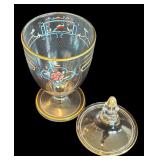 Vintage Glass Candy Dish / Hand-Painted Glass Apothecary Jar Floral Design