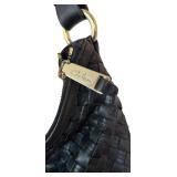 P - Cole Haan Black Woven Leather Shoulder Handbag